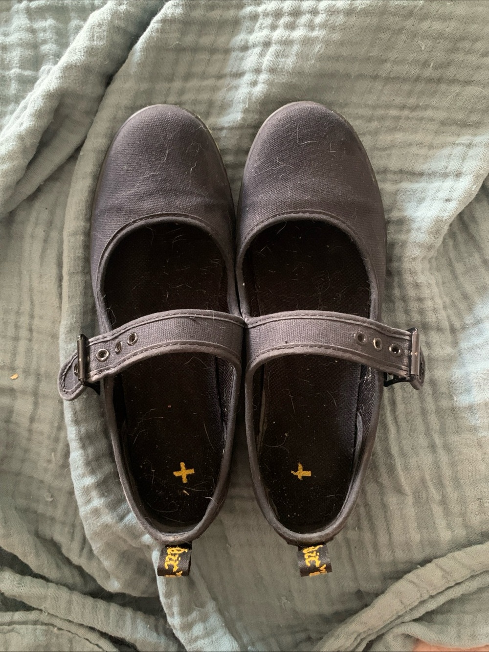 Dr. Martens Women's Black Canvas Mary Jane Flats Buckle Strap US 9